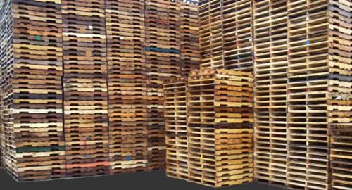 Wooden pallet arranged in a row